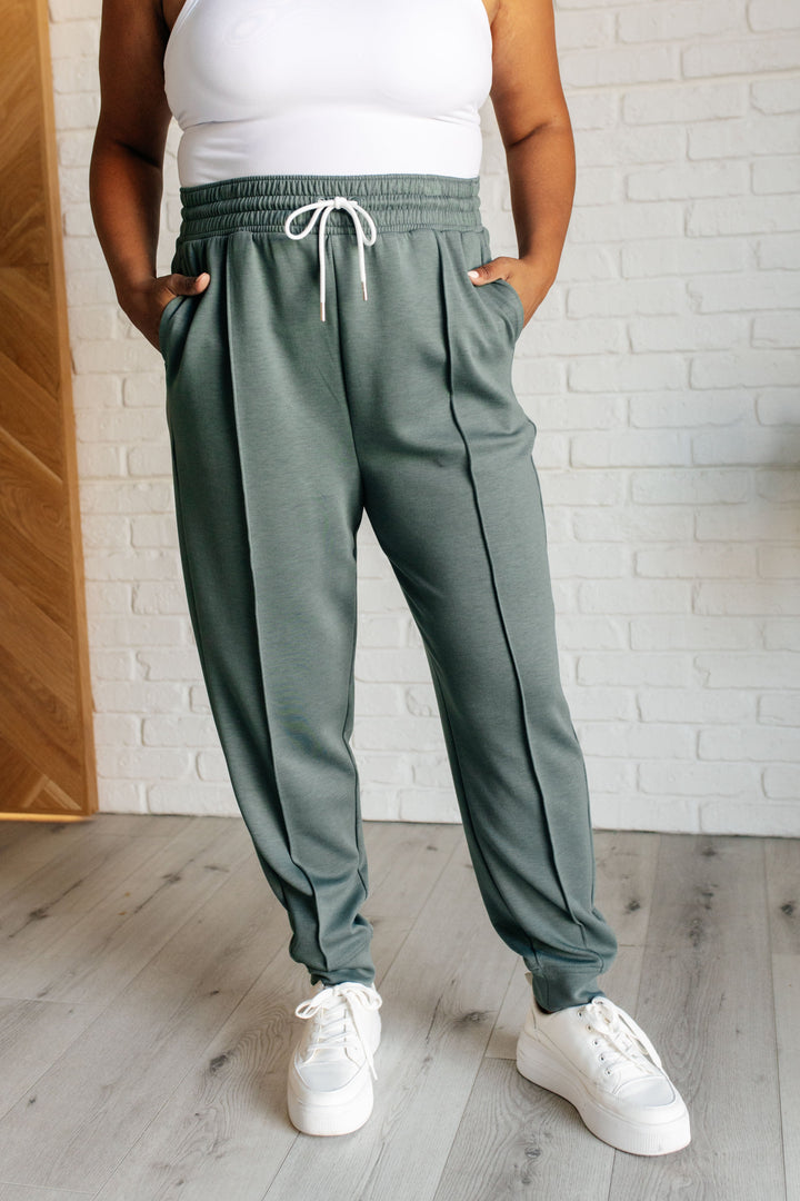 Center Seam Scuba Joggers in Ash Jade-Pants-Inspired by Justeen-Women's Clothing Boutique