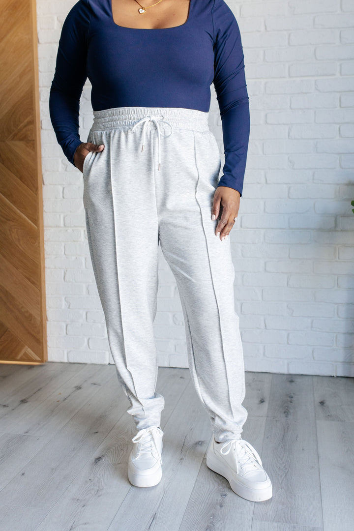 Center Seam Scuba Joggers in Heather Grey-Pants-Inspired by Justeen-Women's Clothing Boutique