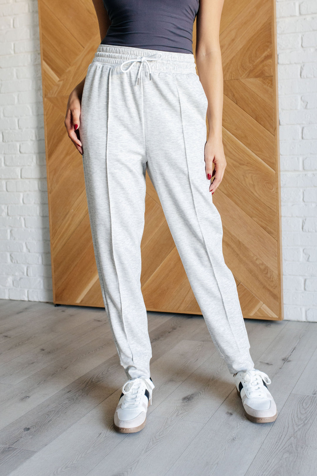 Center Seam Scuba Joggers in Heather Grey-Pants-Inspired by Justeen-Women's Clothing Boutique