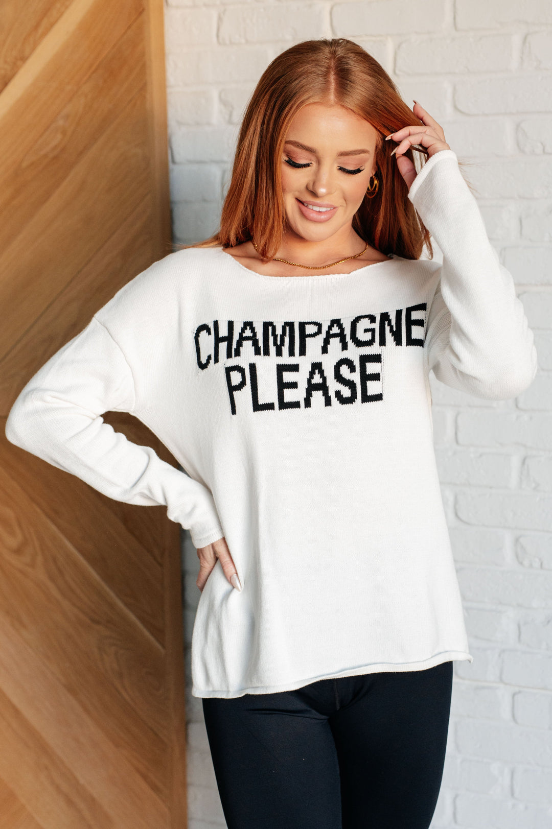 Champagne Please Lightweight Sweater-Sweaters/Sweatshirts-Inspired by Justeen-Women's Clothing Boutique