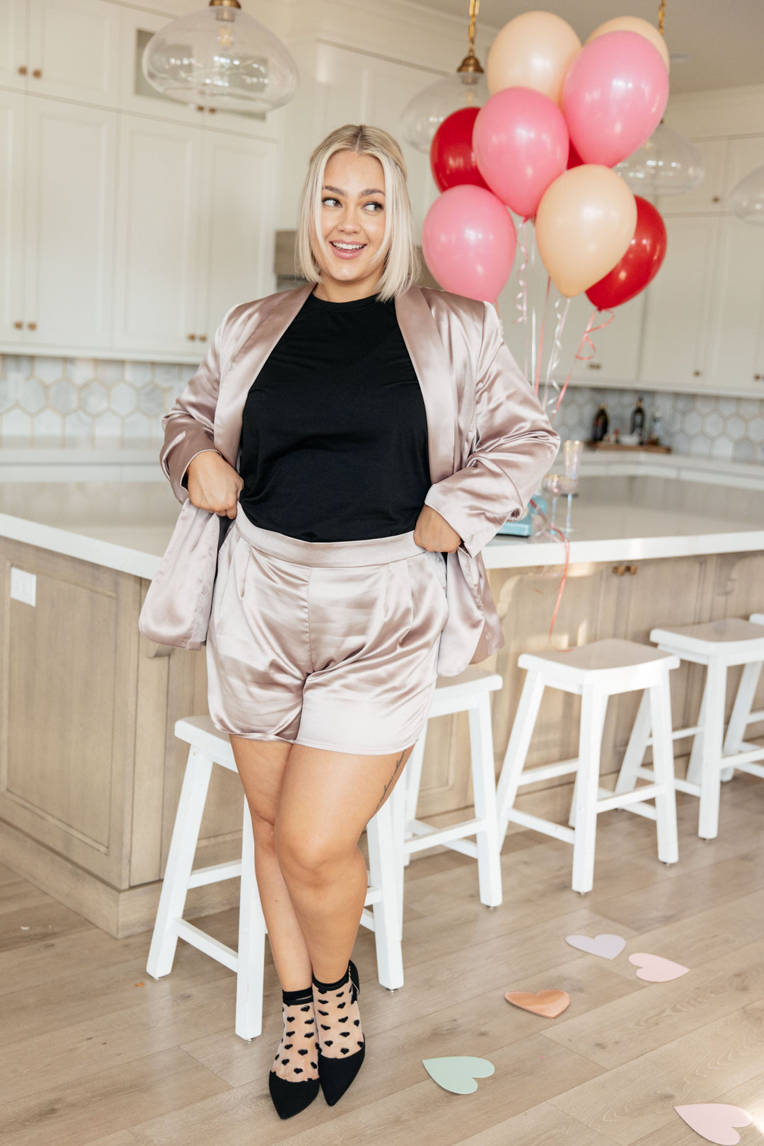 Champagne and Roses Satin Blazer-Outerwear-Inspired by Justeen-Women's Clothing Boutique in Chicago, Illinois