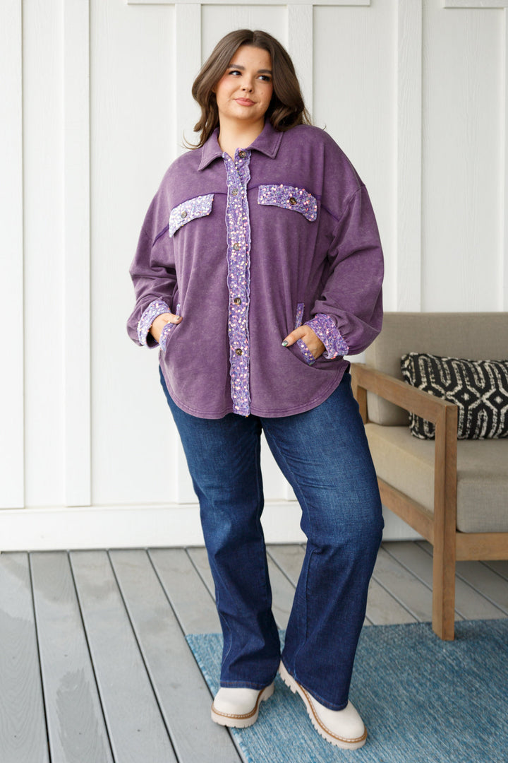 Chaos of Sequins Shacket in Purple-Outerwear-Inspired by Justeen-Women's Clothing Boutique