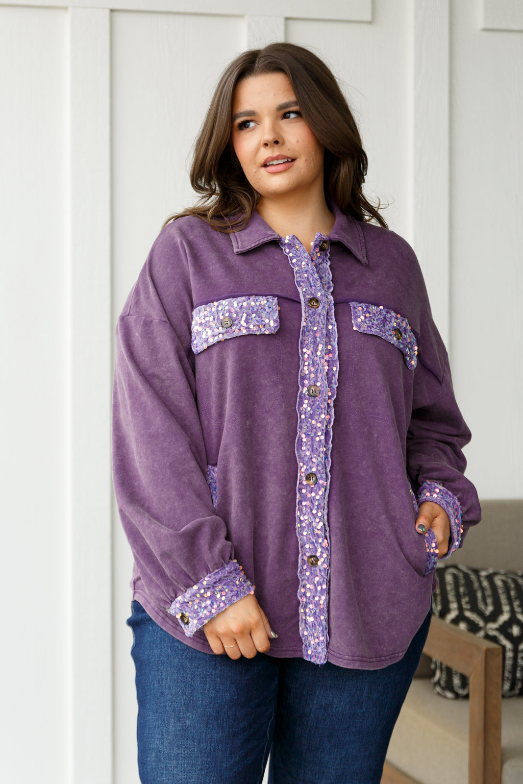 Chaos of Sequins Shacket in Purple-Outerwear-Inspired by Justeen-Women's Clothing Boutique