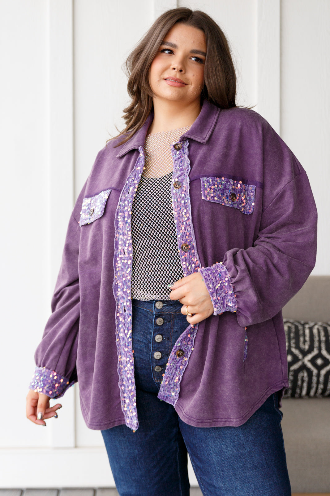 Chaos of Sequins Shacket in Purple-Outerwear-Inspired by Justeen-Women's Clothing Boutique