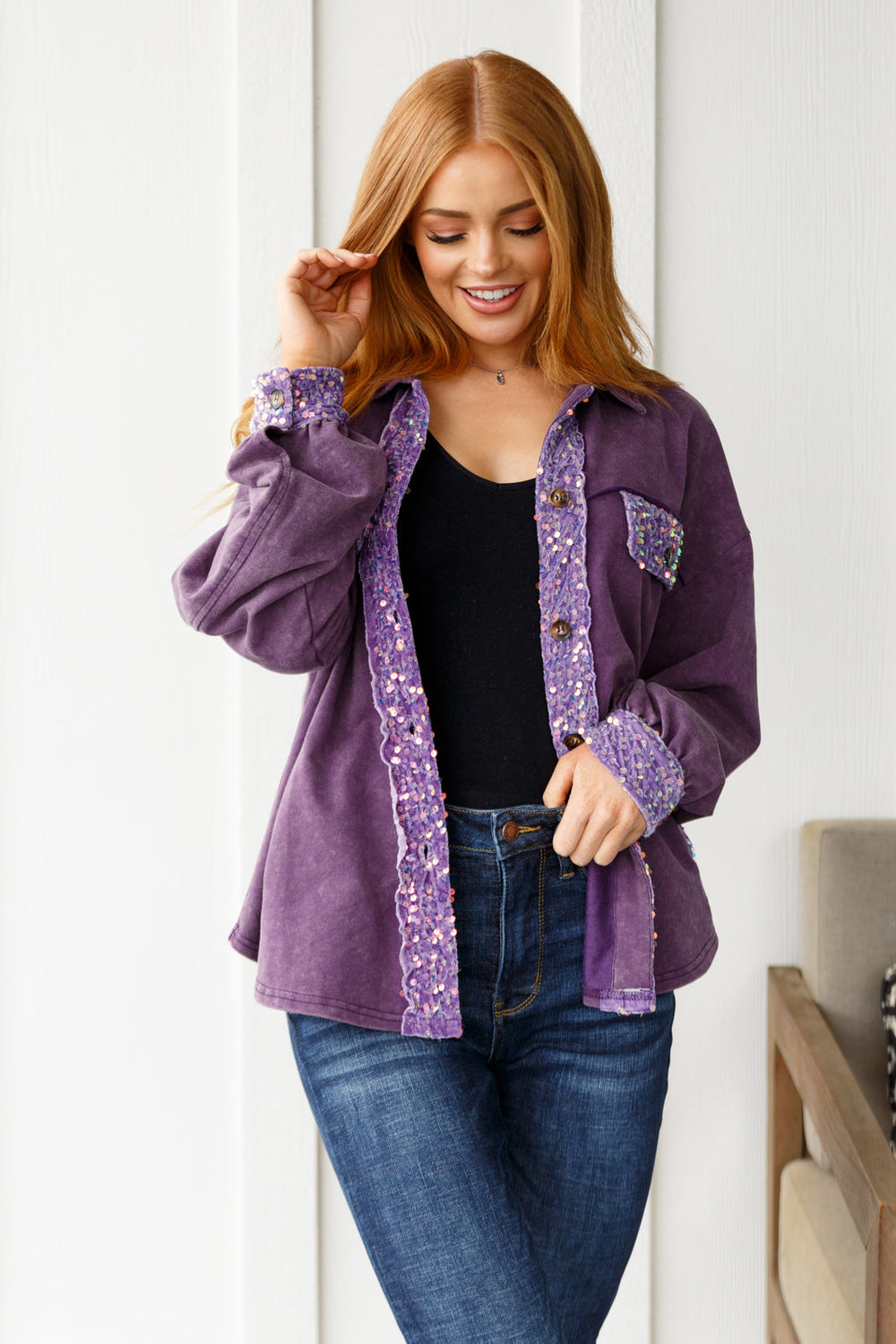 Chaos of Sequins Shacket in Purple-Outerwear-Inspired by Justeen-Women's Clothing Boutique