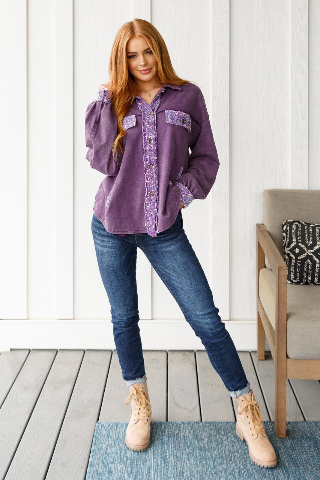 Chaos of Sequins Shacket in Purple-Outerwear-Inspired by Justeen-Women's Clothing Boutique