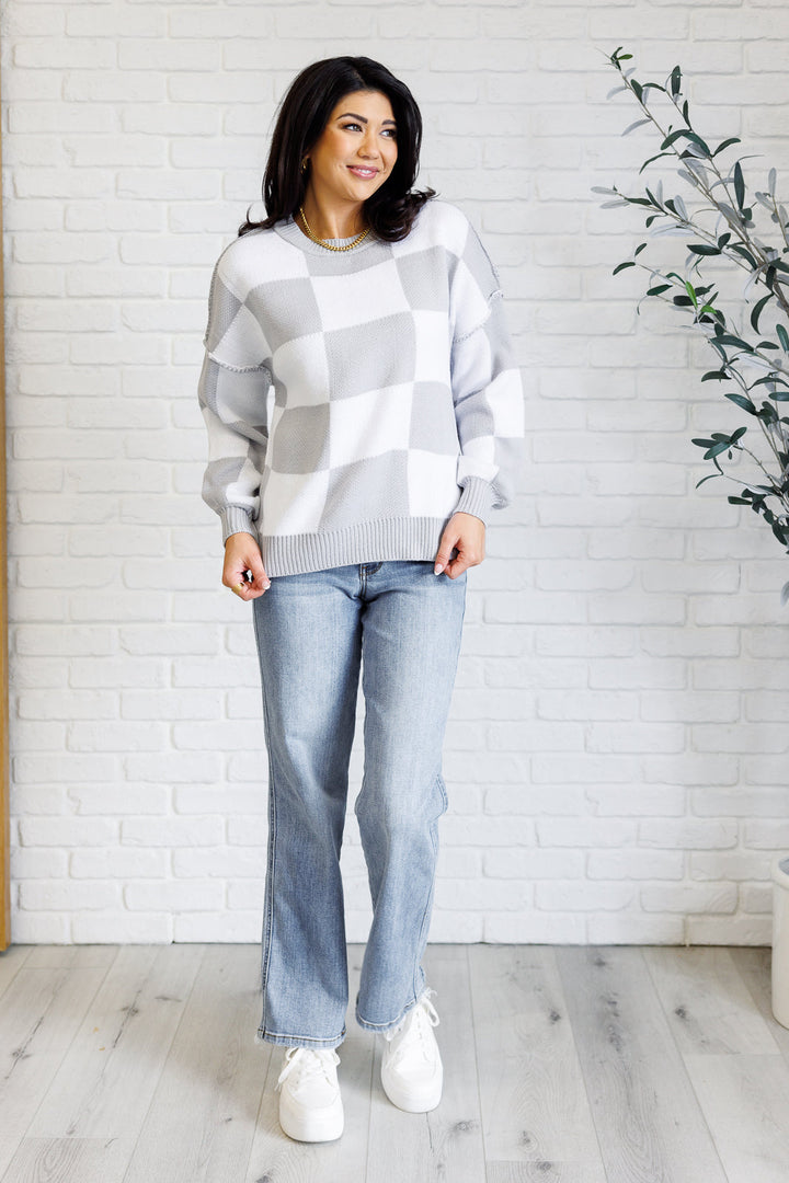 Check Yourself Checkered Sweater in Grey-Sweaters/Sweatshirts-Inspired by Justeen-Women's Clothing Boutique