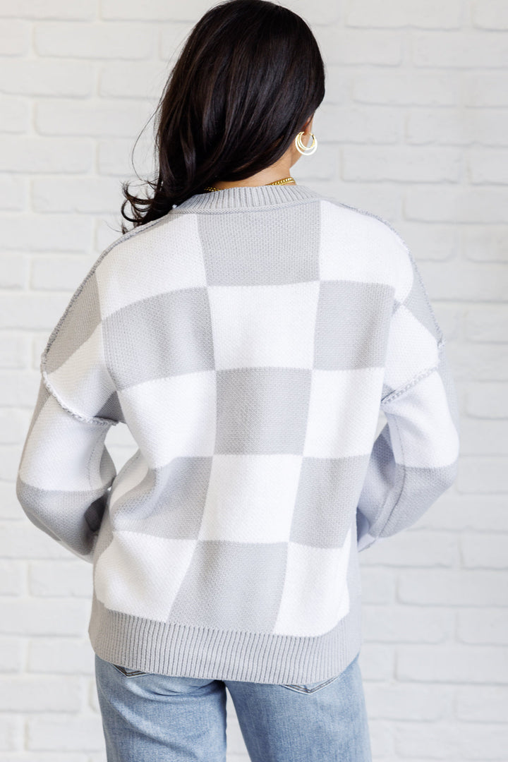 Check Yourself Checkered Sweater in Grey-Sweaters/Sweatshirts-Inspired by Justeen-Women's Clothing Boutique