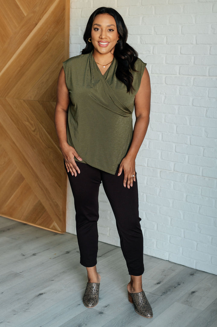 Classic Surplice Front Top in Olive-100 Short Sleeve Tops-Inspired by Justeen-Women's Clothing Boutique