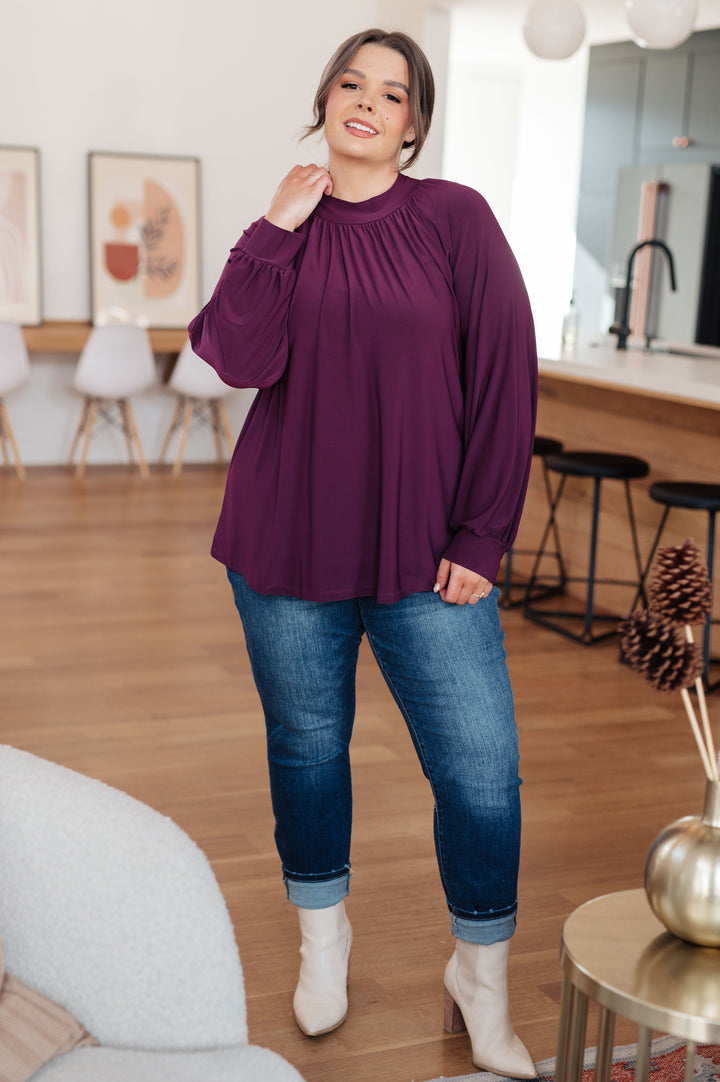 Closing Time Mock Neck Blouse-110 Long Sleeve Tops-Inspired by Justeen-Women's Clothing Boutique