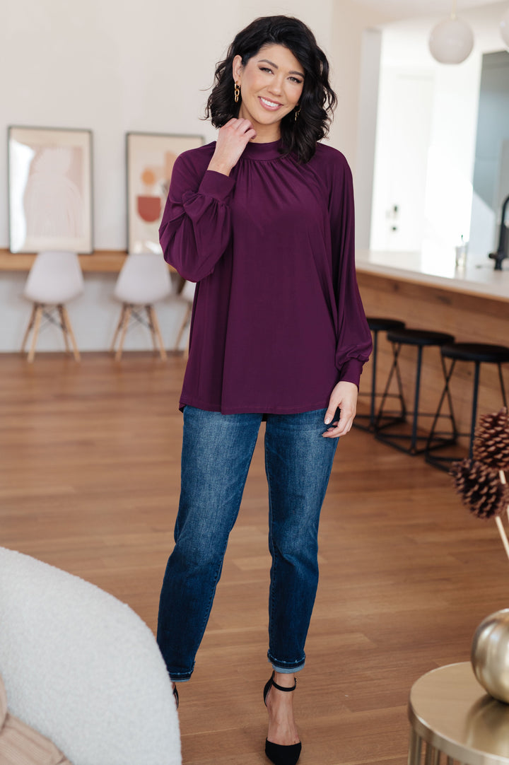 Closing Time Mock Neck Blouse-110 Long Sleeve Tops-Inspired by Justeen-Women's Clothing Boutique