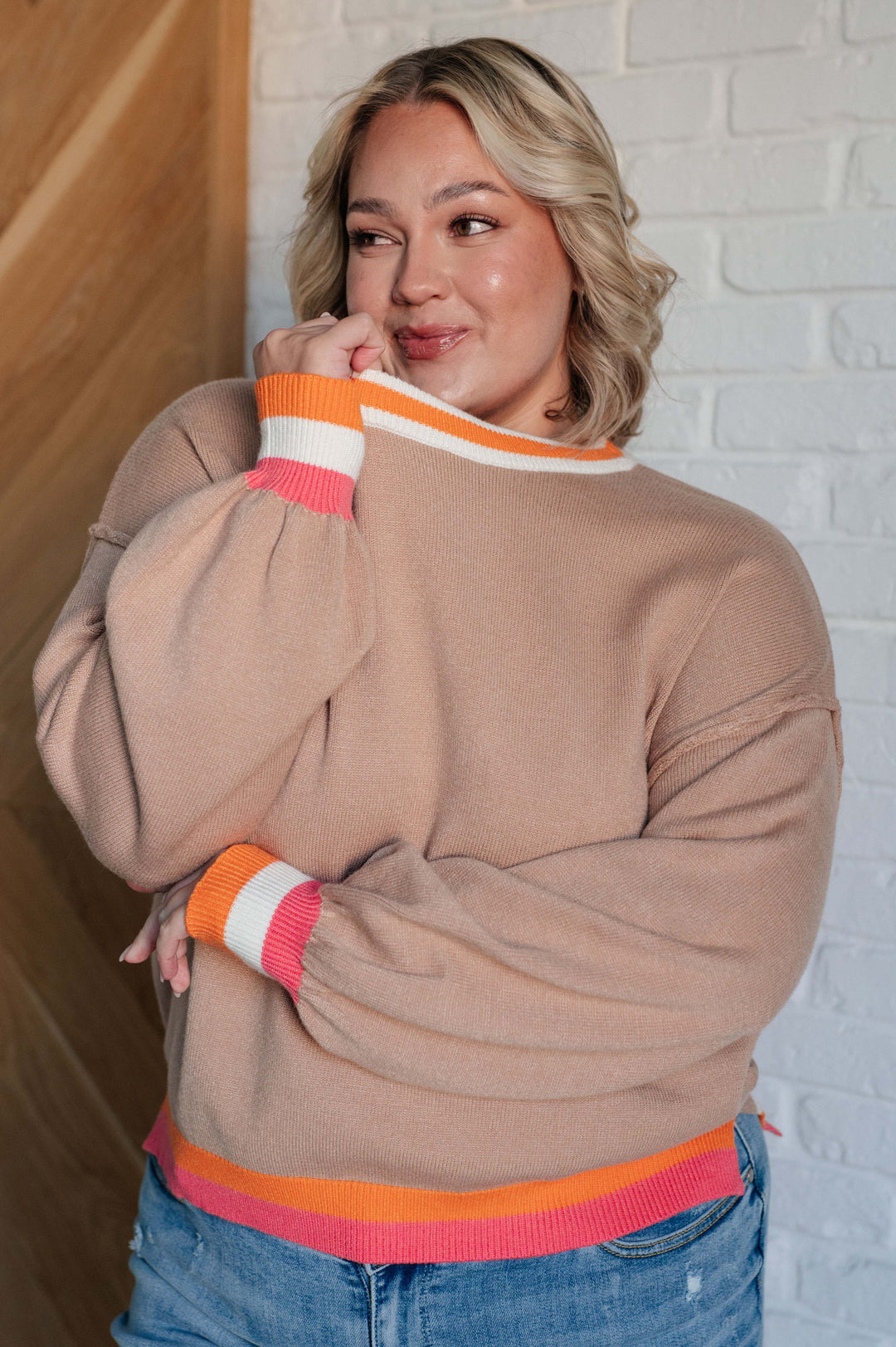 Conversational Moment Striped Trim Sweater-Sweaters/Sweatshirts-Inspired by Justeen-Women's Clothing Boutique