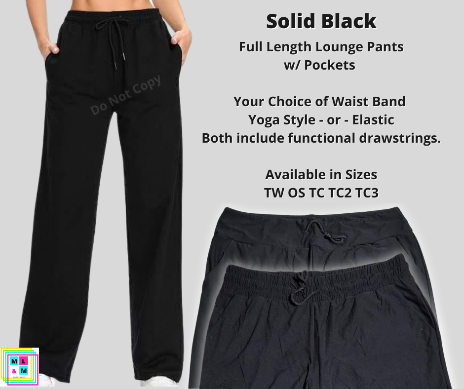 Solid Black Full Length Lounge Pants-Leggings-Inspired by Justeen-Women's Clothing Boutique in Chicago, Illinois