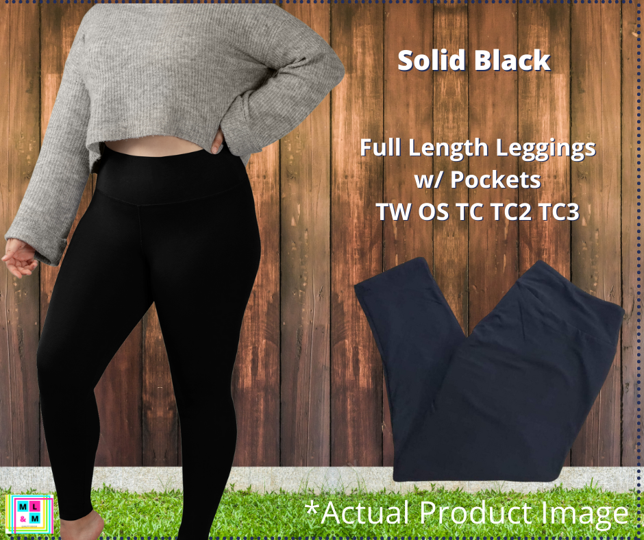 Solid Black Full Length w/ Pockets-LEGGINGS & CAPRIS-Inspired by Justeen-Women's Clothing Boutique in Chicago, Illinois