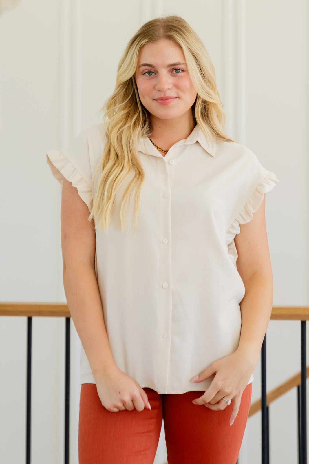 Day Date Ruffle Sleeved Blouse-Short Sleeve Tops-Inspired by Justeen-Women's Clothing Boutique