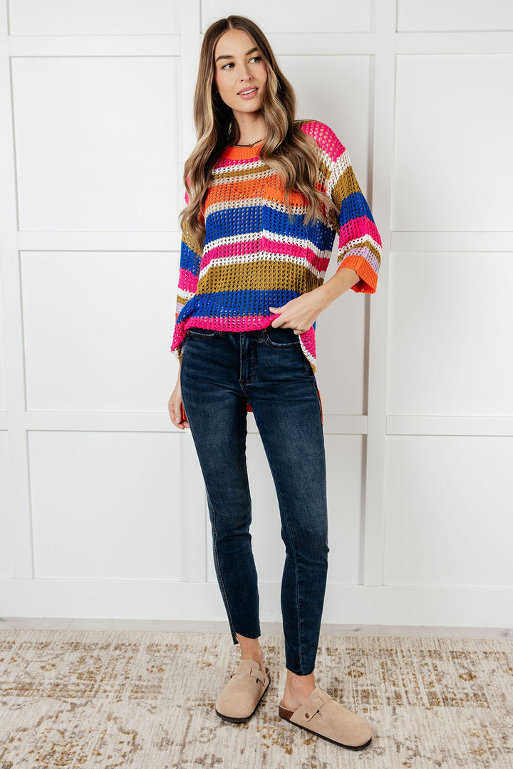 Deep Thoughts Striped Loose Knit Top-110 Long Sleeve Tops-Inspired by Justeen-Women's Clothing Boutique