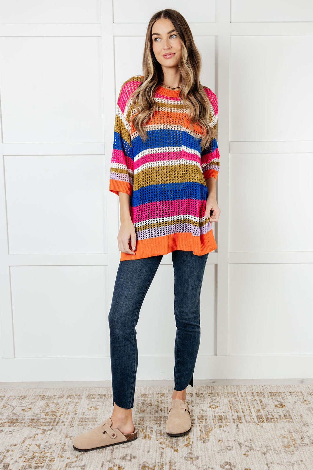 Deep Thoughts Striped Loose Knit Top-110 Long Sleeve Tops-Inspired by Justeen-Women's Clothing Boutique