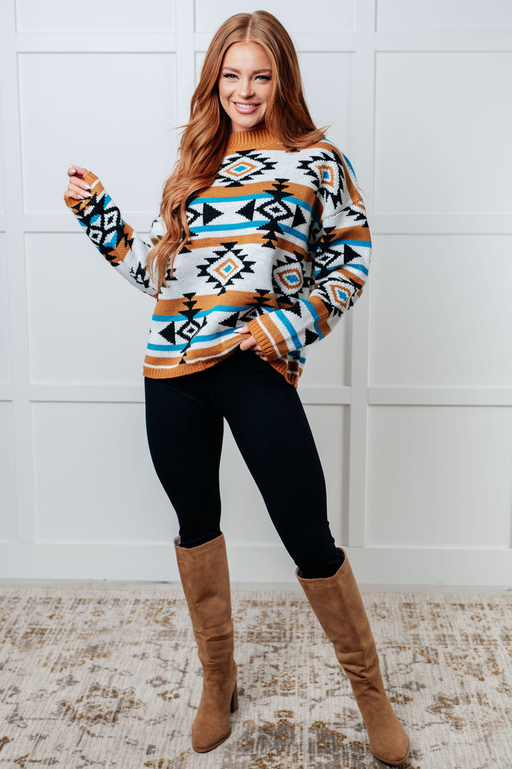 Desert Vibes Geometric Striped Sweater-Sweaters/Sweatshirts-Inspired by Justeen-Women's Clothing Boutique