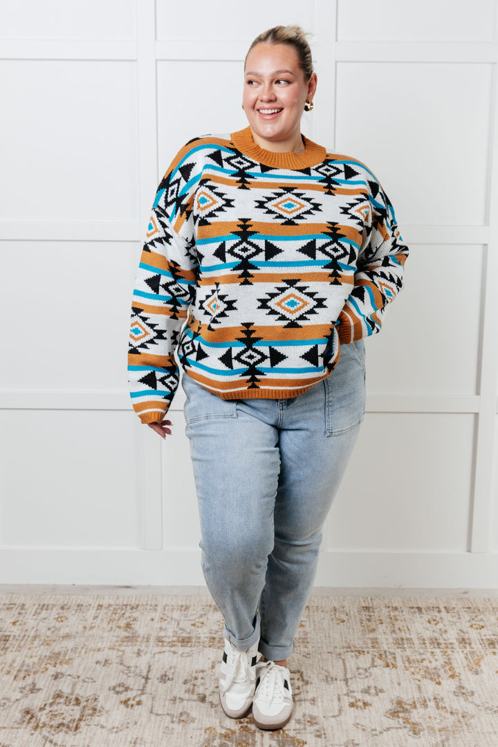 Desert Vibes Geometric Striped Sweater-Sweaters/Sweatshirts-Inspired by Justeen-Women's Clothing Boutique