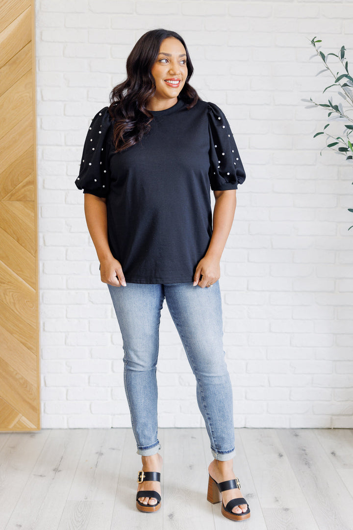 Diamonds and Pearls Puff Sleeve Top in Black-110 Long Sleeve Tops-Inspired by Justeen-Women's Clothing Boutique