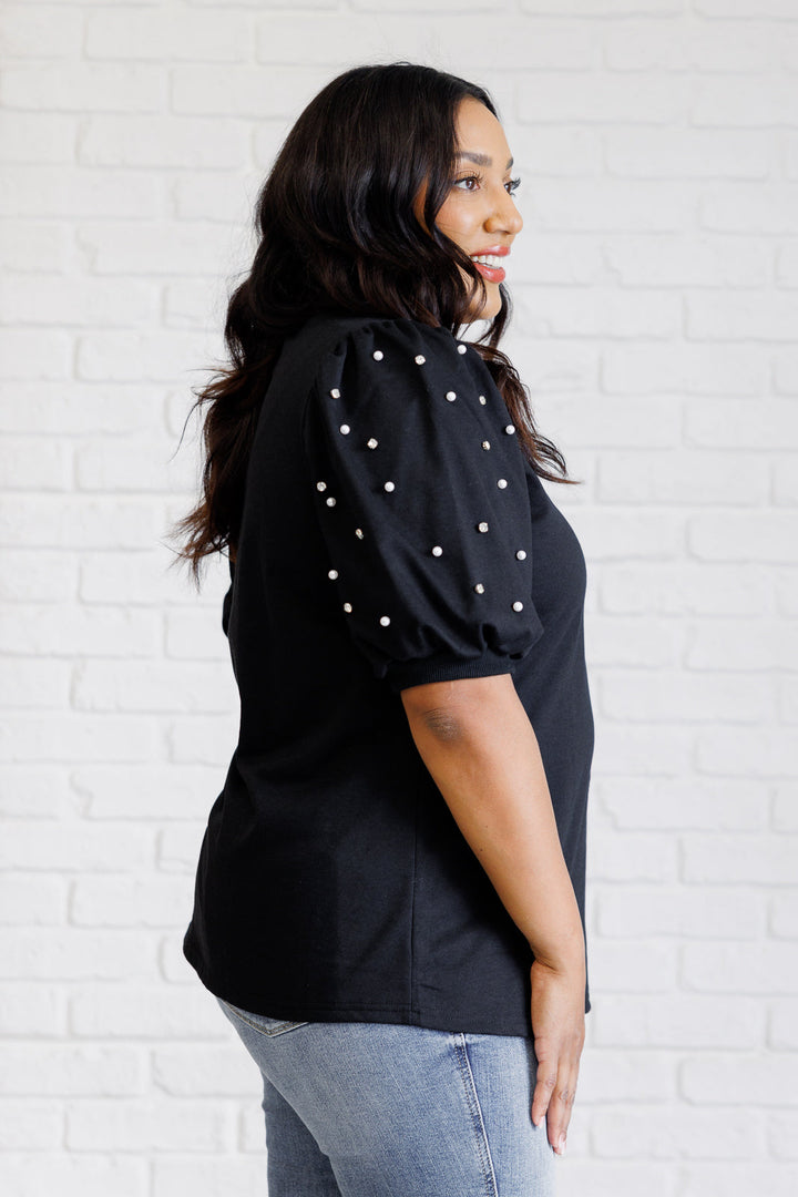 Diamonds and Pearls Puff Sleeve Top in Black-110 Long Sleeve Tops-Inspired by Justeen-Women's Clothing Boutique