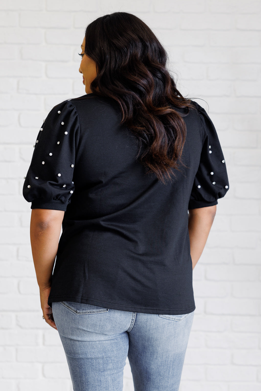 Diamonds and Pearls Puff Sleeve Top in Black-110 Long Sleeve Tops-Inspired by Justeen-Women's Clothing Boutique