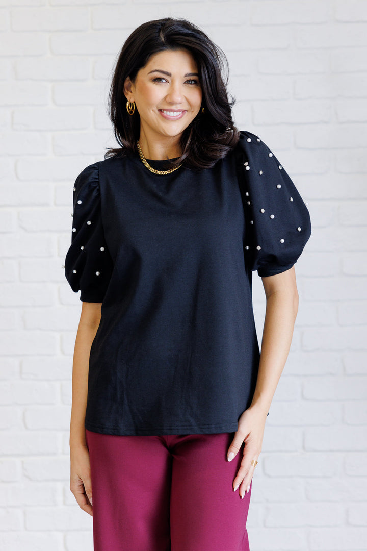 Diamonds and Pearls Puff Sleeve Top in Black-110 Long Sleeve Tops-Inspired by Justeen-Women's Clothing Boutique