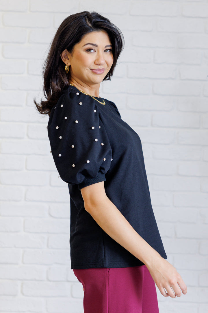 Diamonds and Pearls Puff Sleeve Top in Black-110 Long Sleeve Tops-Inspired by Justeen-Women's Clothing Boutique