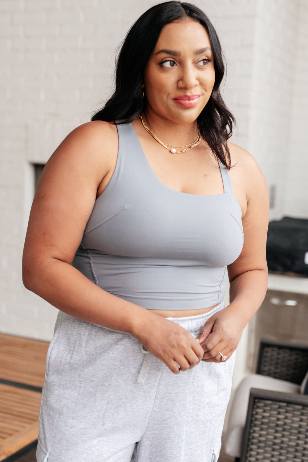 Doing it For Me Asymmetrical Tank in Rhino Grey-Athleisure-Inspired by Justeen-Women's Clothing Boutique in Chicago, Illinois