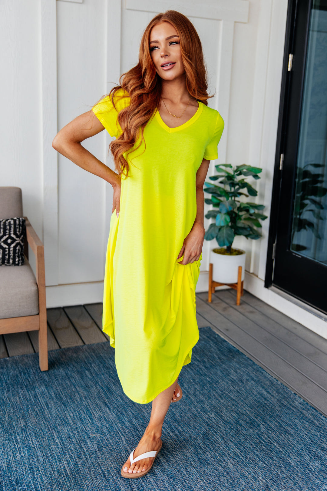 Dolman Sleeve Maxi Dress in Neon Yellow-Dresses-Inspired by Justeen-Women's Clothing Boutique in Chicago, Illinois
