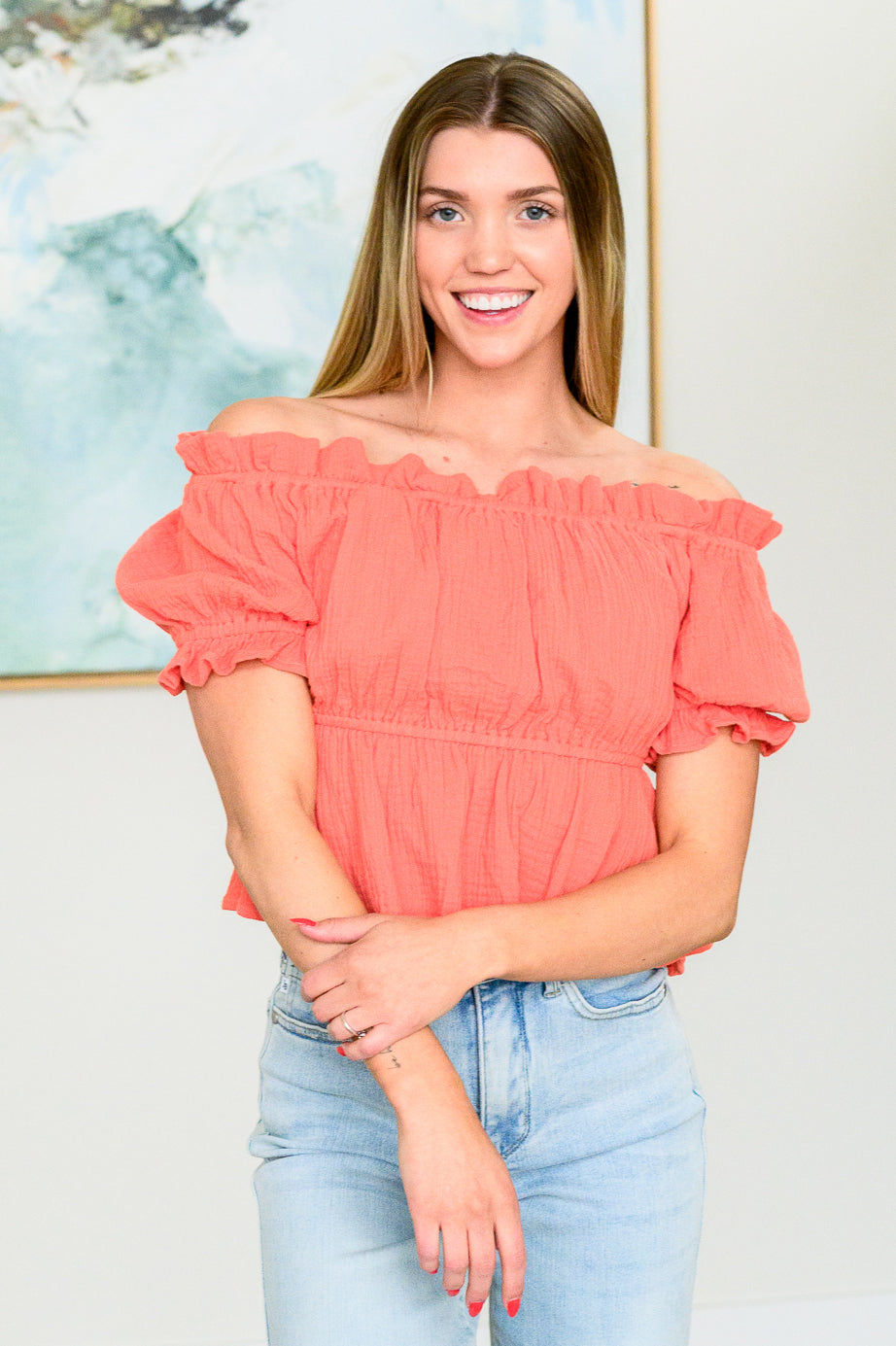 Don't Be Shy Off the Shoulder Blouse-100 Short Sleeve Tops-Inspired by Justeen-Women's Clothing Boutique in Chicago, Illinois