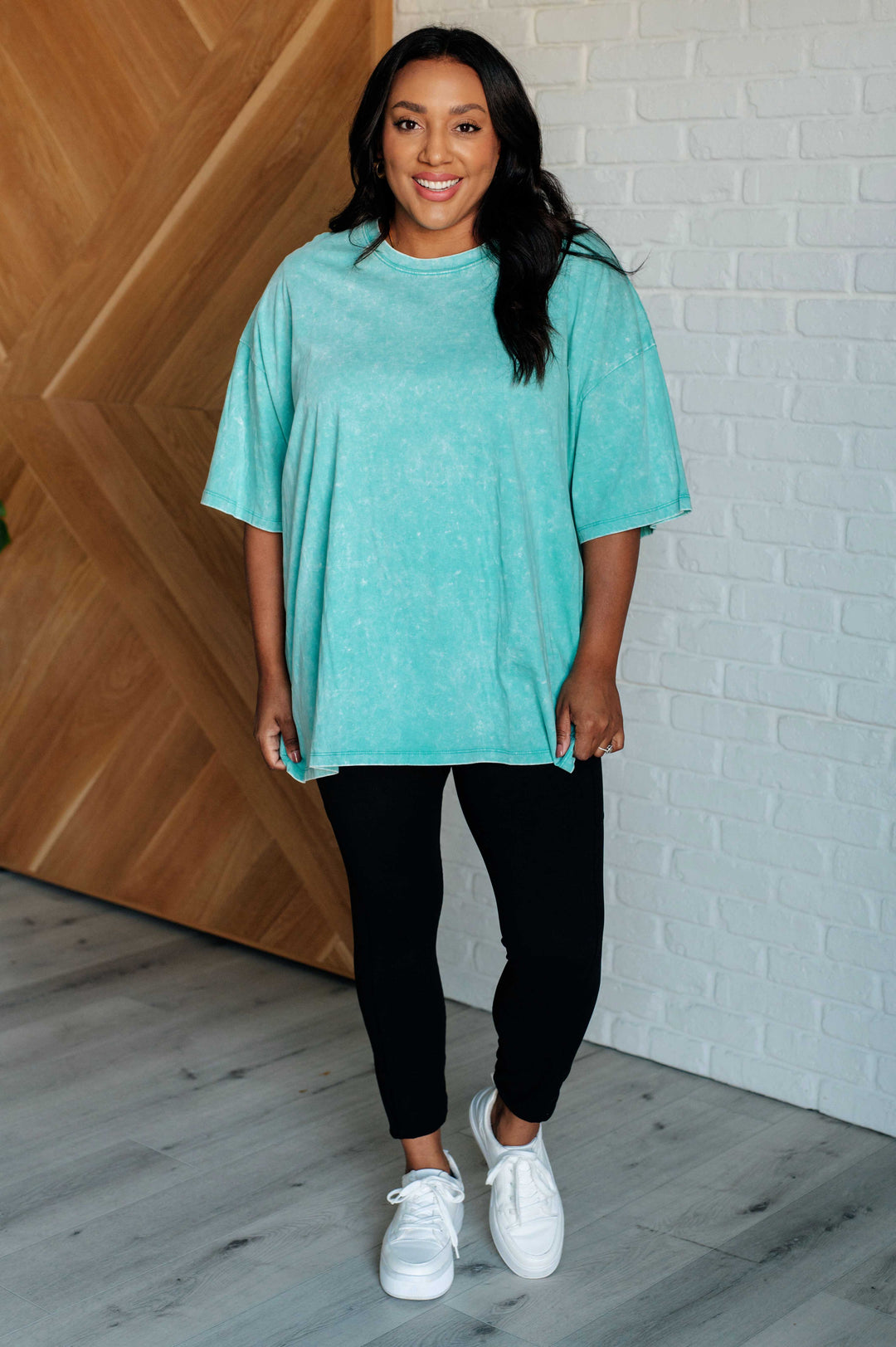 Don't Mind Me Mineral Wash Drop Shoulder Tee in Turquoise-100 Short Sleeve Tops-Inspired by Justeen-Women's Clothing Boutique