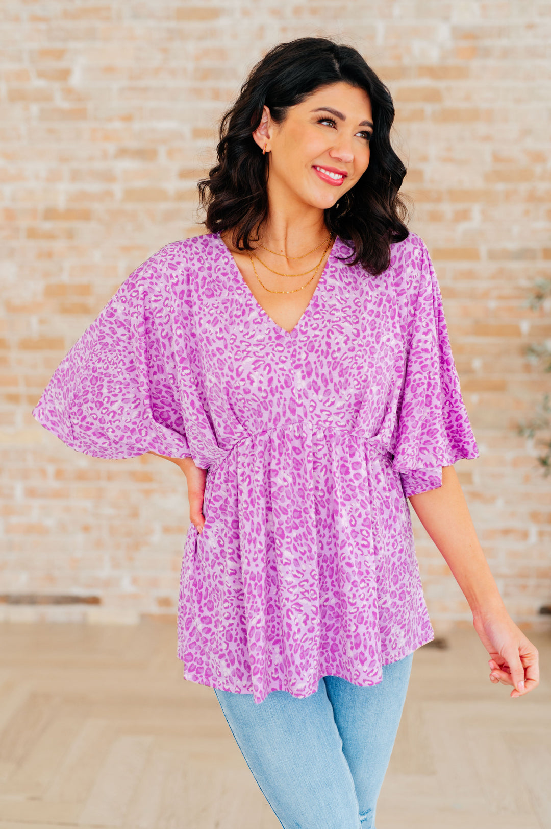 Dreamer Peplum Top in Lavender Leopard-Long Sleeve Tops-Inspired by Justeen-Women's Clothing Boutique in Chicago, Illinois