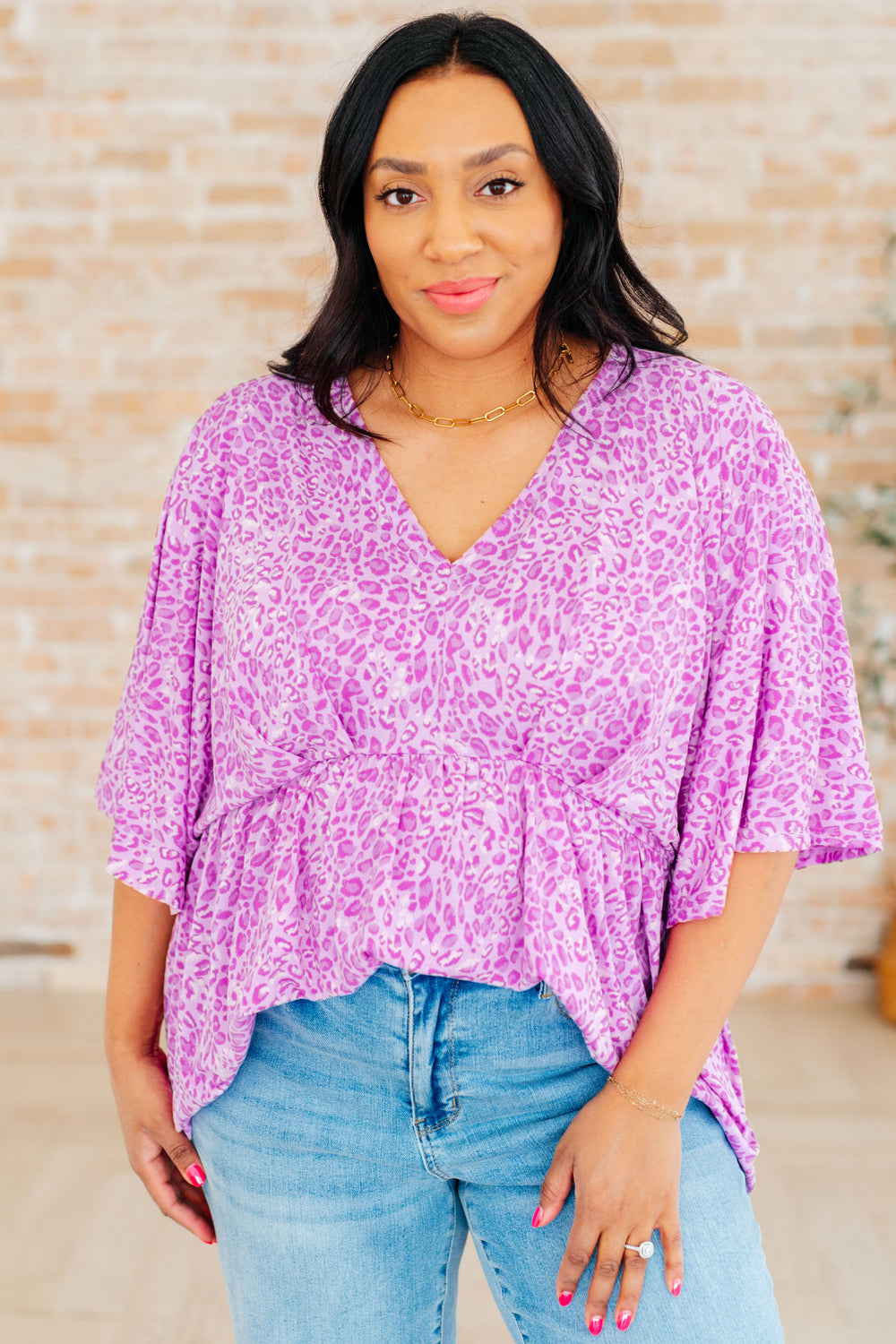 Dreamer Peplum Top in Lavender Leopard-Long Sleeve Tops-Inspired by Justeen-Women's Clothing Boutique in Chicago, Illinois