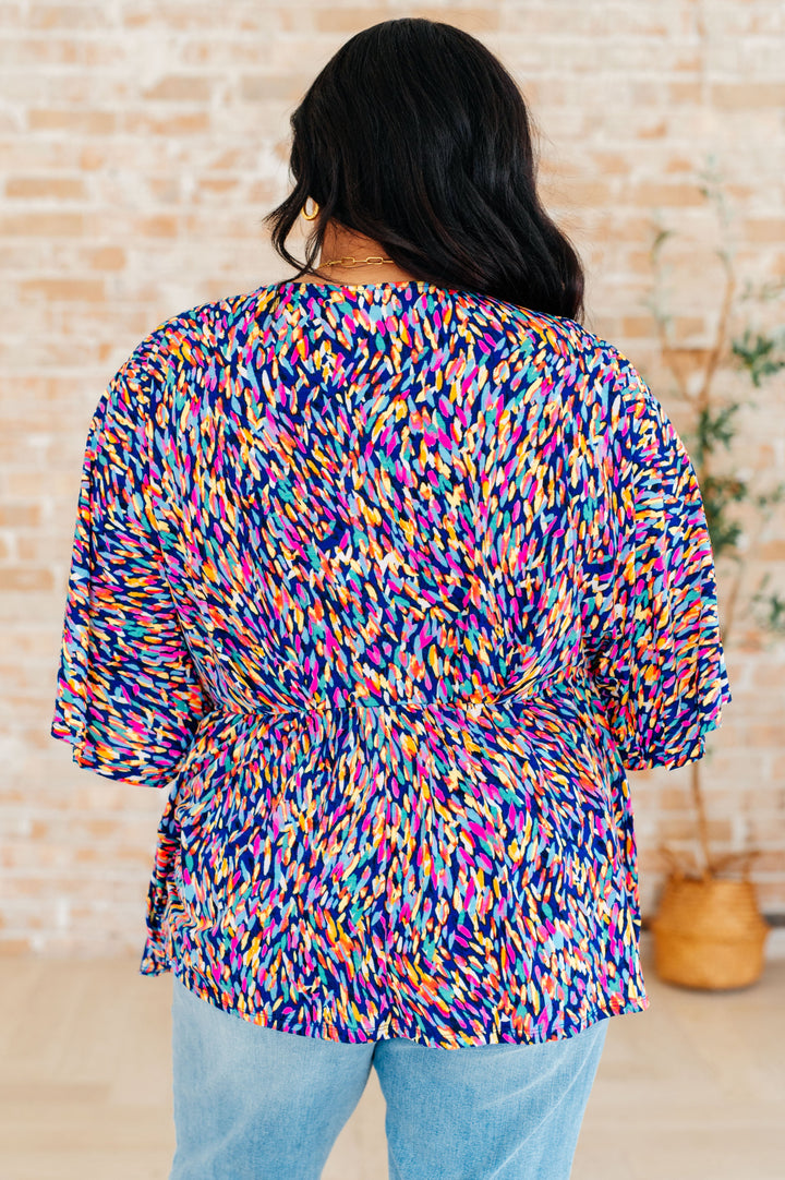 Dreamer Peplum Top in Painted Royal Multi-Long Sleeve Tops-Inspired by Justeen-Women's Clothing Boutique in Chicago, Illinois