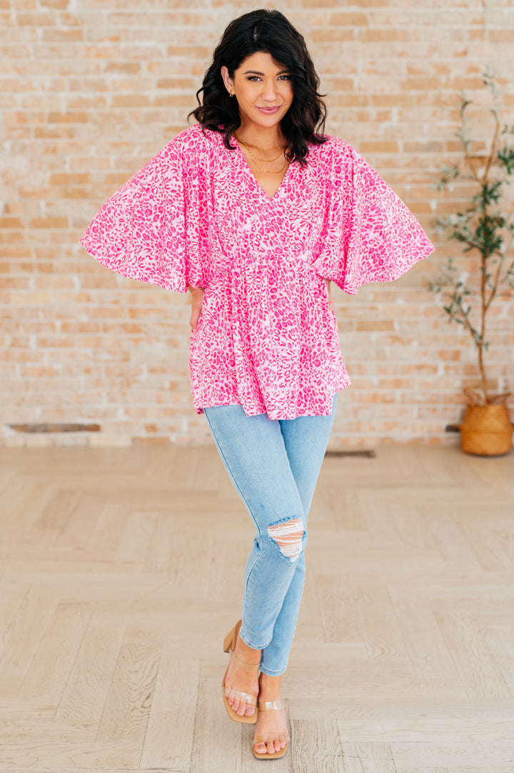 Dreamer Peplum Top in Pink Leopard-Long Sleeve Tops-Inspired by Justeen-Women's Clothing Boutique in Chicago, Illinois