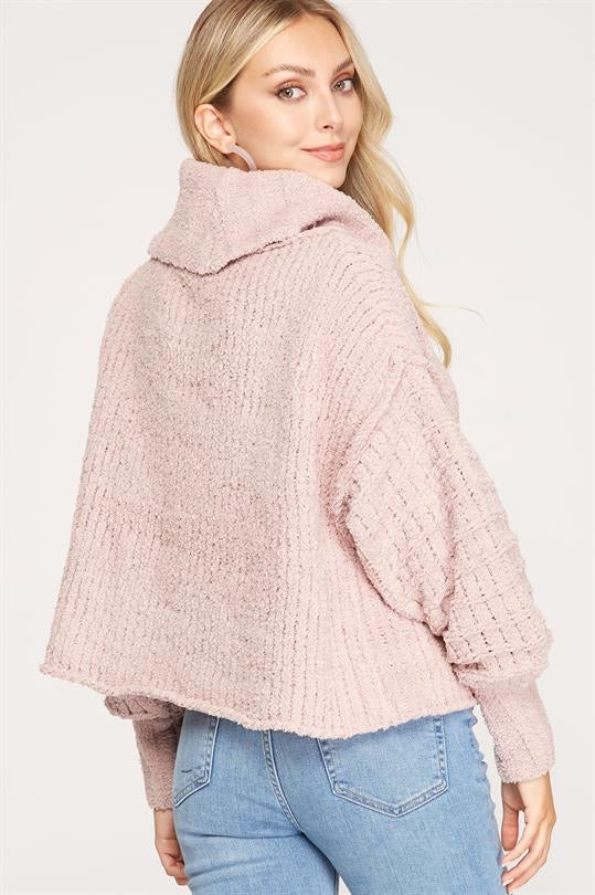 Destiny Cowl Neck Knit Crop Sweater, Dusty Rose-Sweaters/Sweatshirts-Inspired by Justeen-Women's Clothing Boutique in Chicago, Illinois