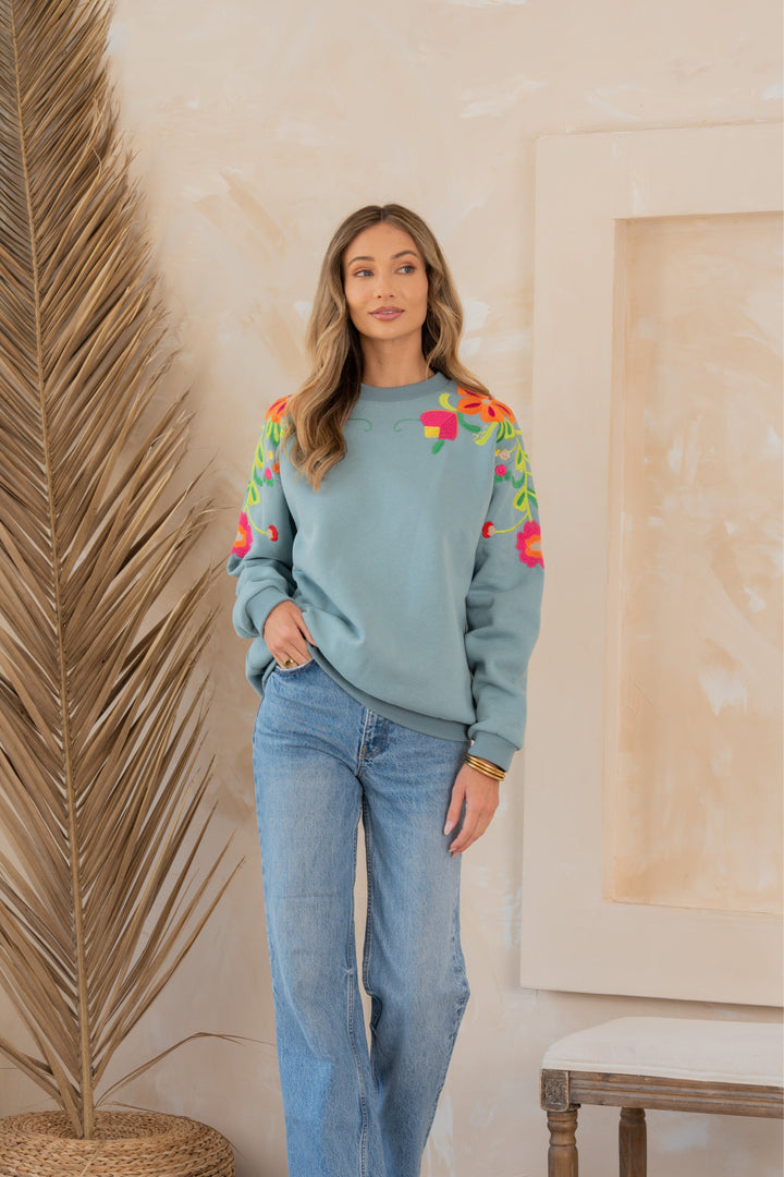 Floral Embroidered Sweatshirt-Sweaters/Sweatshirts-Inspired by Justeen-Women's Clothing Boutique