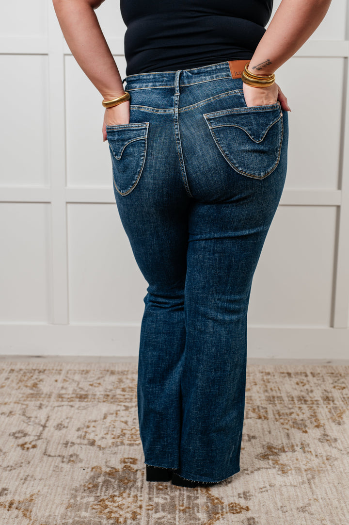 Edna High Rise Control Top Shield Pocket Flare Jeans-Denim-Inspired by Justeen-Women's Clothing Boutique