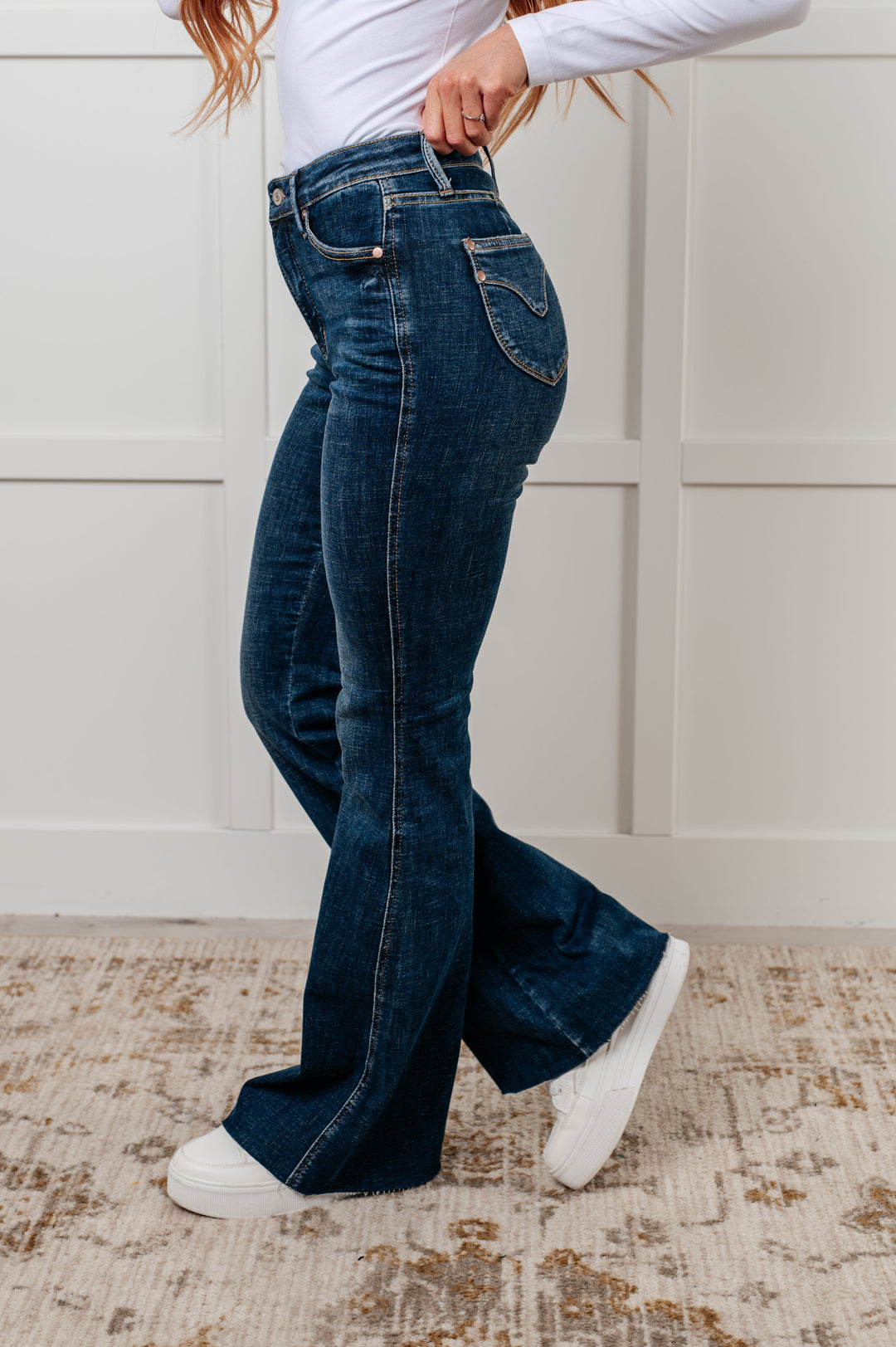 Edna High Rise Control Top Shield Pocket Flare Jeans-Denim-Inspired by Justeen-Women's Clothing Boutique