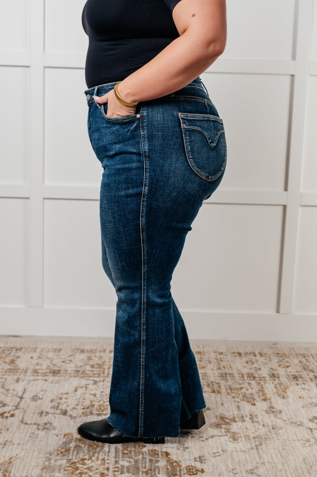 Edna High Rise Control Top Shield Pocket Flare Jeans-Denim-Inspired by Justeen-Women's Clothing Boutique