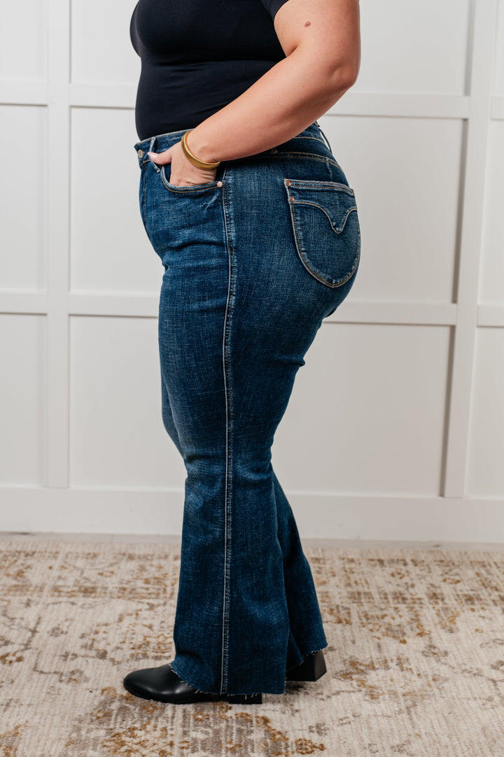 Edna High Rise Control Top Shield Pocket Flare Jeans-Denim-Inspired by Justeen-Women's Clothing Boutique