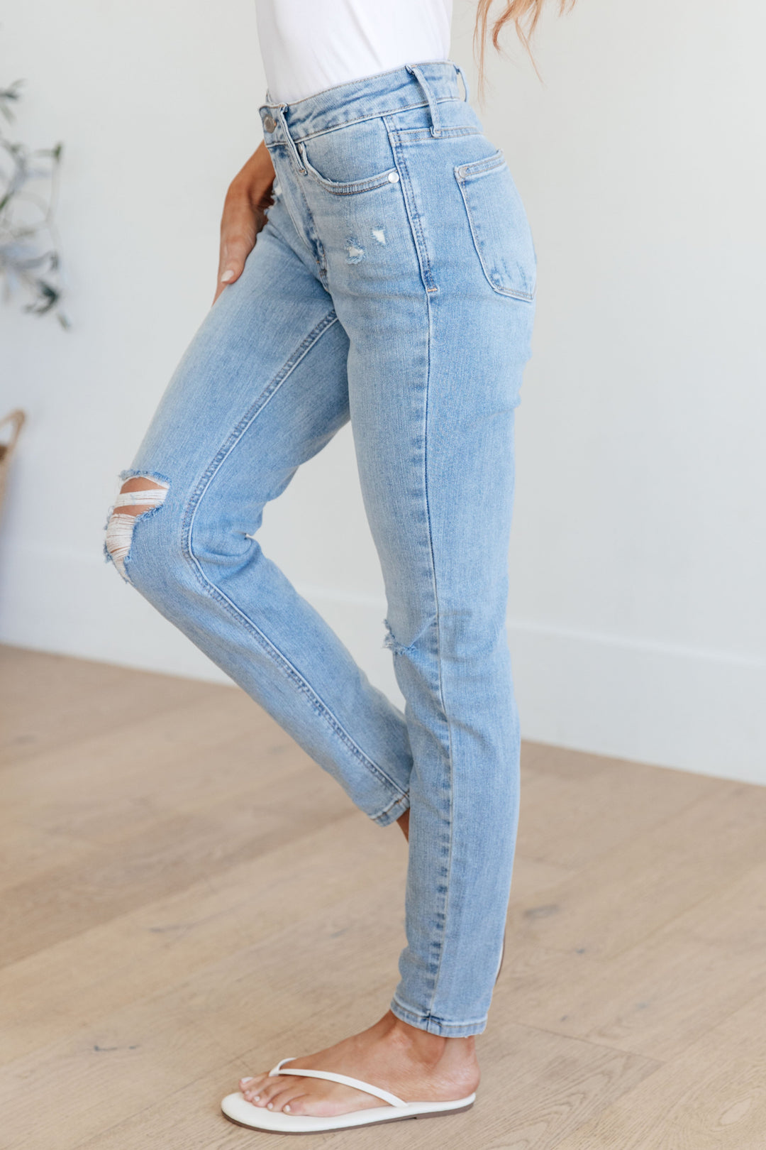 Eloise Mid Rise Control Top Distressed Skinny Jeans-Womens-Inspired by Justeen-Women's Clothing Boutique