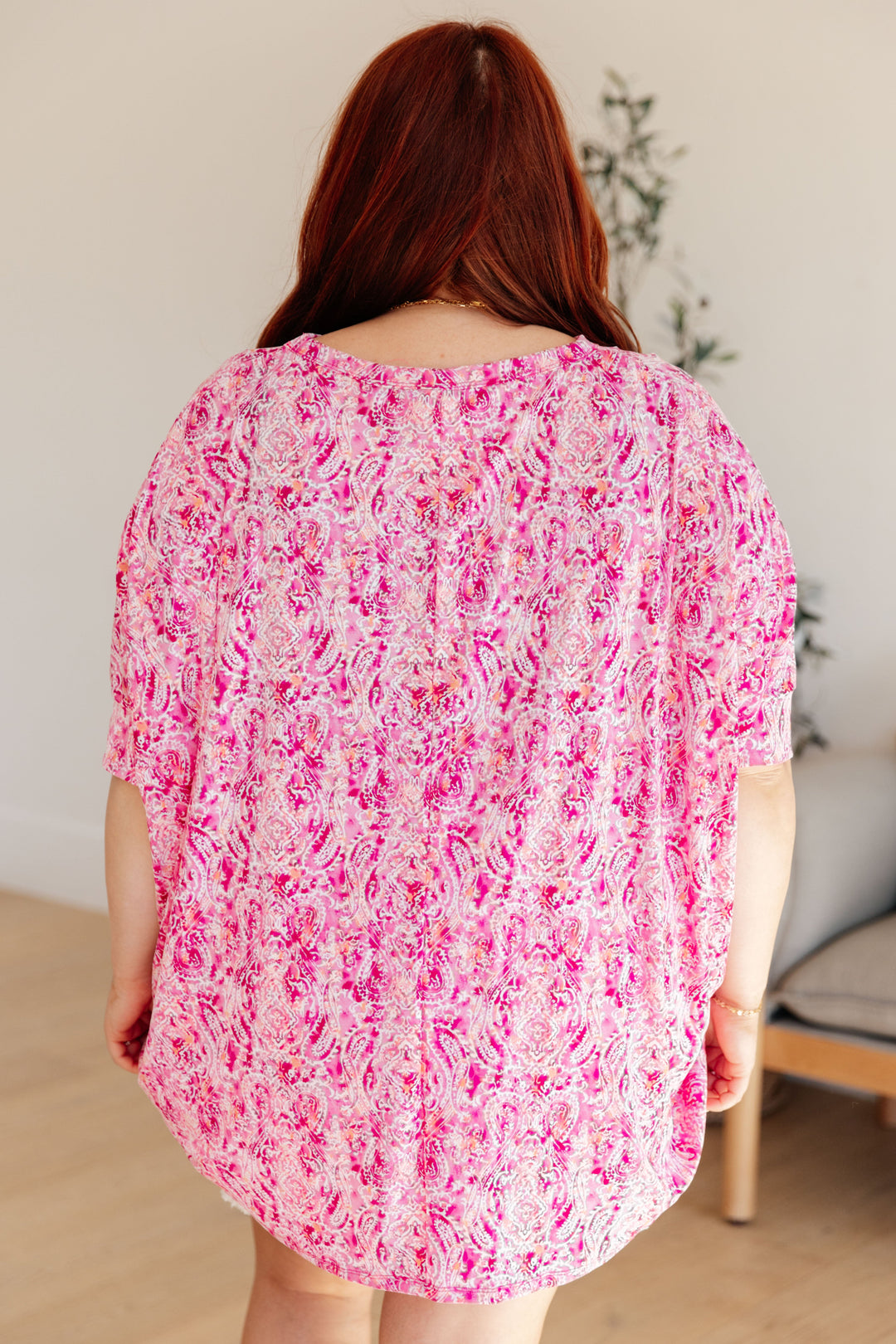 Essential Blouse in Fuchsia and White Paisley-Short Sleeve Tops-Inspired by Justeen-Women's Clothing Boutique