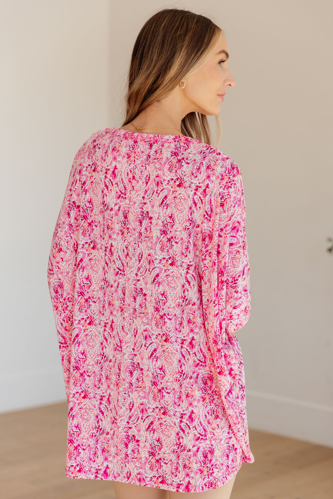 Essential Blouse in Fuchsia and White Paisley-Short Sleeve Tops-Inspired by Justeen-Women's Clothing Boutique