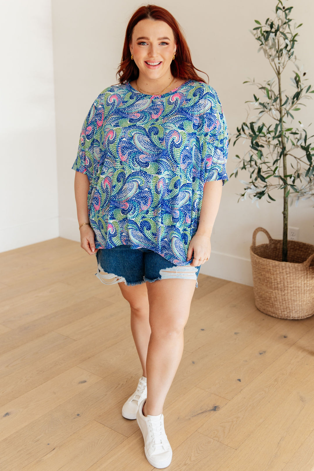 Essential Blouse in Painted Blue Mix-Short Sleeve Tops-Inspired by Justeen-Women's Clothing Boutique