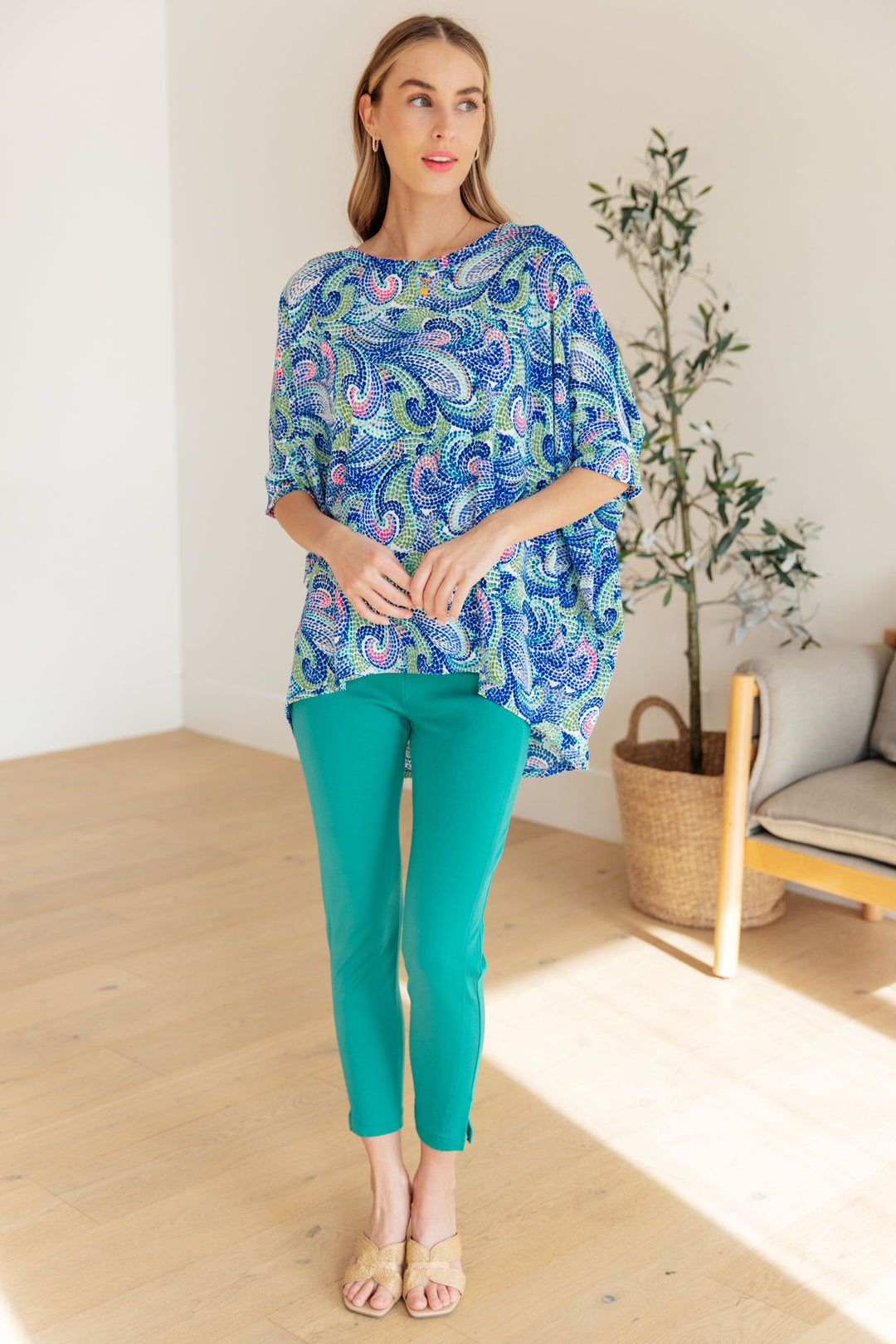 Essential Blouse in Painted Blue Mix-Short Sleeve Tops-Inspired by Justeen-Women's Clothing Boutique