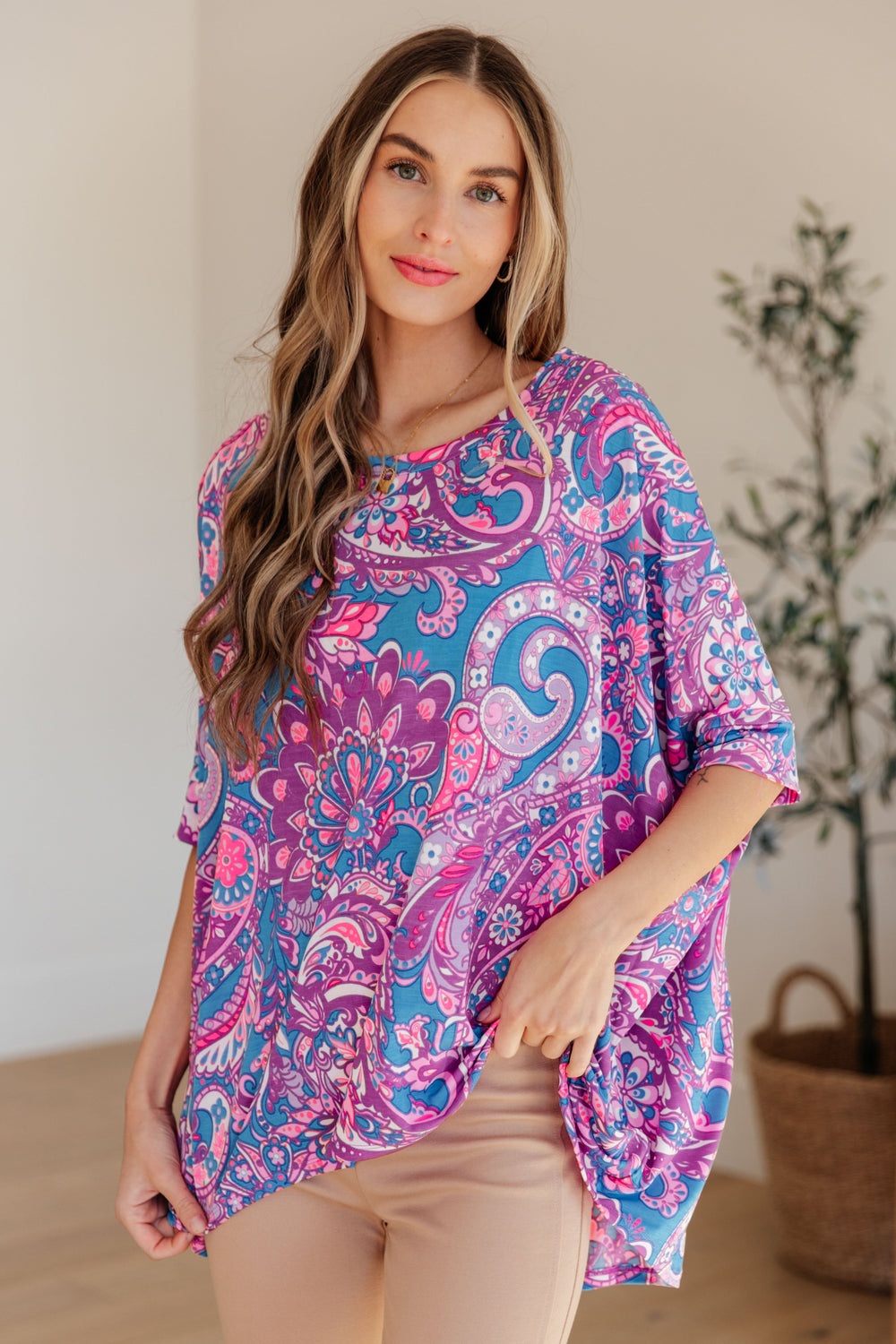 Essential Blouse in Purple Paisley-Short Sleeve Tops-Inspired by Justeen-Women's Clothing Boutique in Chicago, Illinois