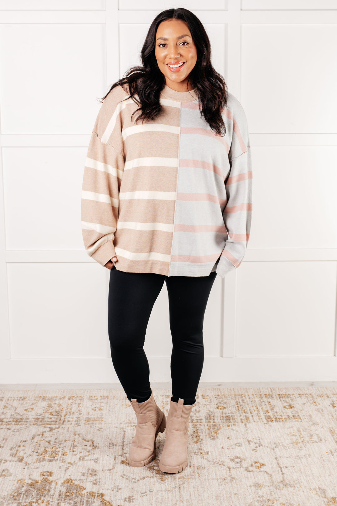 Exceptional Thought Striped Patchwork Sweater-Sweaters/Sweatshirts-Inspired by Justeen-Women's Clothing Boutique