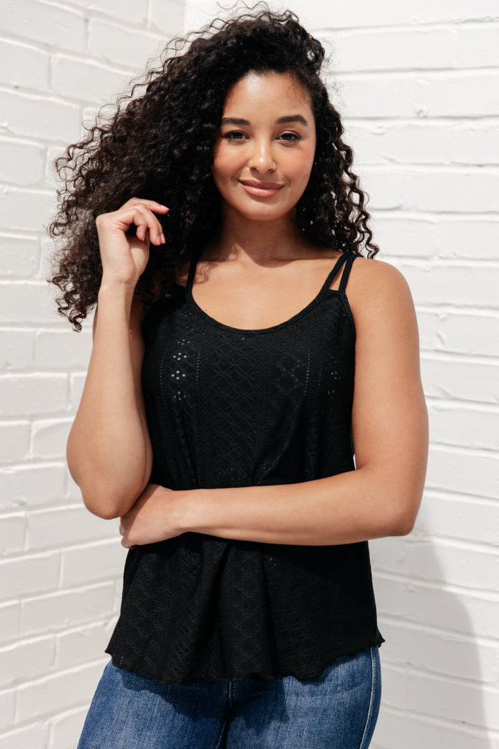Eye on the Prize Eyelet Tank in Black-Tank Tops-Inspired by Justeen-Women's Clothing Boutique in Chicago, Illinois